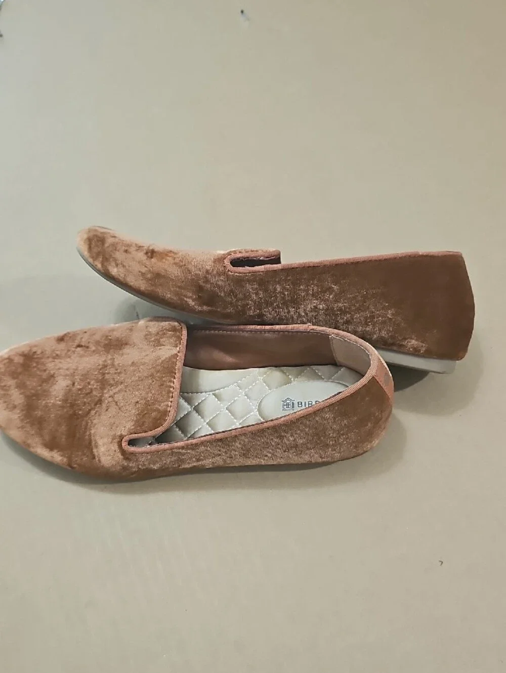 Birdies Velvet Slip-On Loafer in Camel-Rust Brown